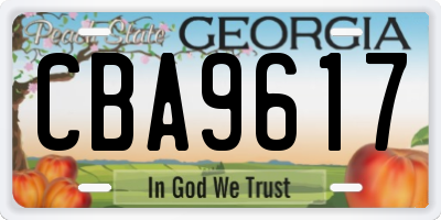 GA license plate CBA9617
