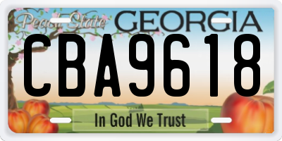 GA license plate CBA9618