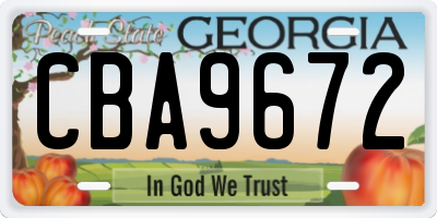 GA license plate CBA9672