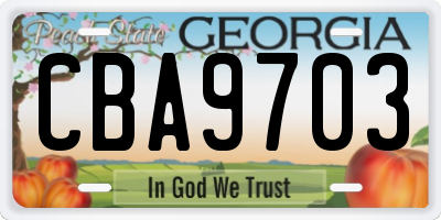 GA license plate CBA9703