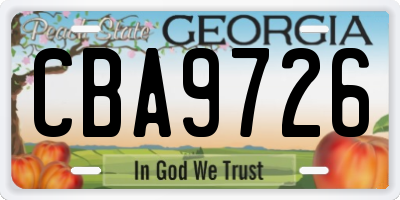 GA license plate CBA9726