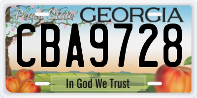 GA license plate CBA9728