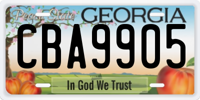 GA license plate CBA9905