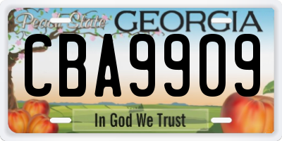GA license plate CBA9909