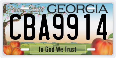 GA license plate CBA9914
