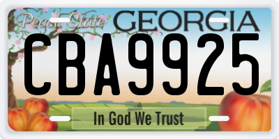 GA license plate CBA9925
