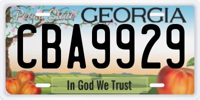GA license plate CBA9929