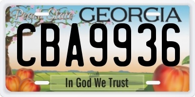 GA license plate CBA9936