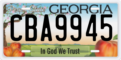 GA license plate CBA9945