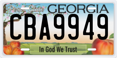 GA license plate CBA9949
