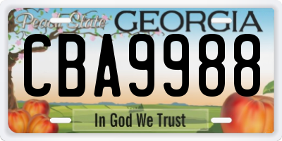 GA license plate CBA9988