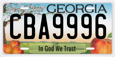 GA license plate CBA9996