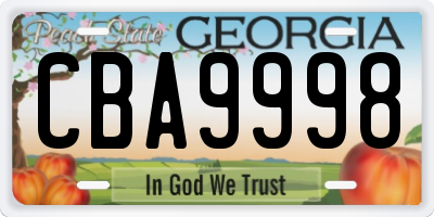 GA license plate CBA9998