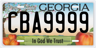 GA license plate CBA9999