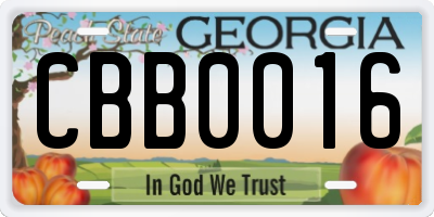 GA license plate CBB0016