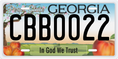 GA license plate CBB0022