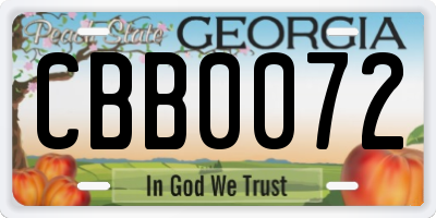 GA license plate CBB0072