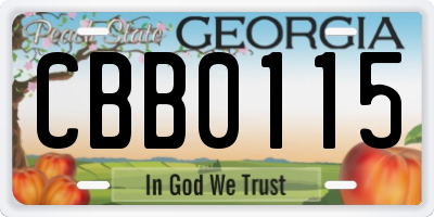 GA license plate CBB0115