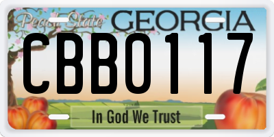 GA license plate CBB0117