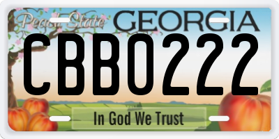 GA license plate CBB0222