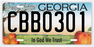 GA license plate CBB0301