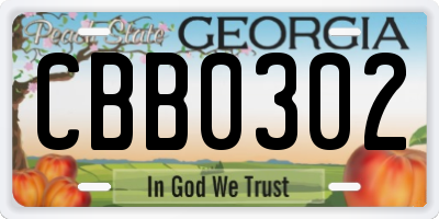 GA license plate CBB0302