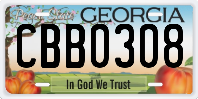 GA license plate CBB0308
