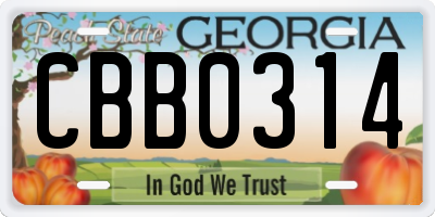 GA license plate CBB0314