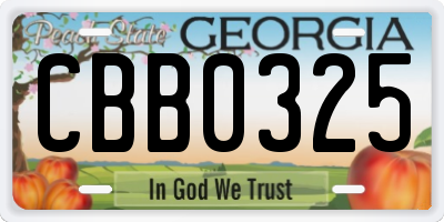 GA license plate CBB0325