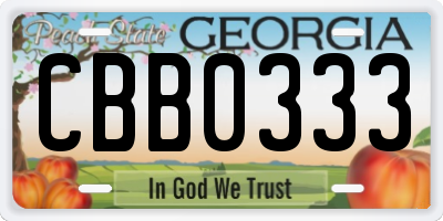 GA license plate CBB0333