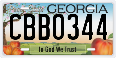 GA license plate CBB0344