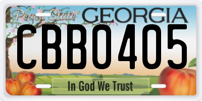 GA license plate CBB0405