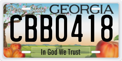 GA license plate CBB0418