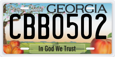 GA license plate CBB0502