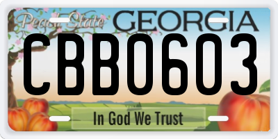 GA license plate CBB0603