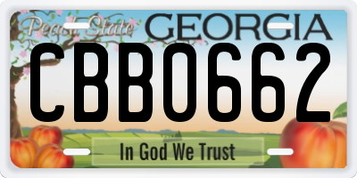GA license plate CBB0662