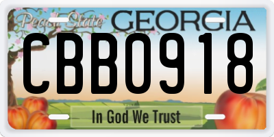 GA license plate CBB0918