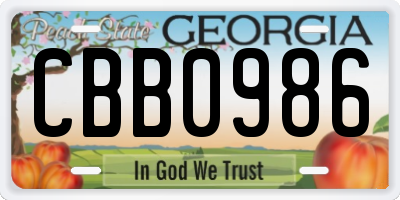 GA license plate CBB0986