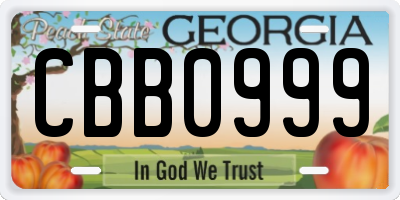 GA license plate CBB0999
