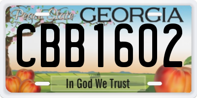 GA license plate CBB1602