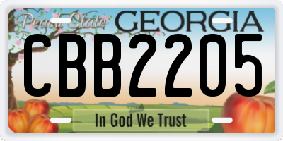 GA license plate CBB2205
