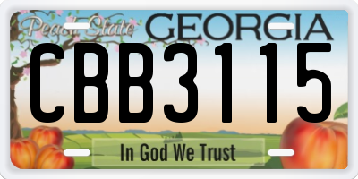 GA license plate CBB3115