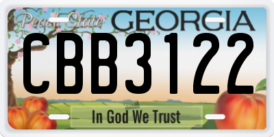 GA license plate CBB3122