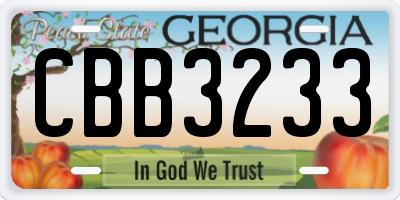 GA license plate CBB3233