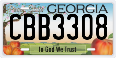 GA license plate CBB3308