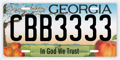 GA license plate CBB3333