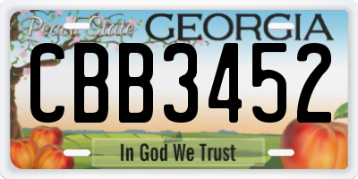 GA license plate CBB3452