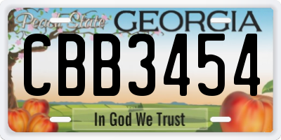 GA license plate CBB3454