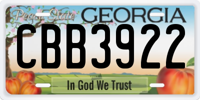GA license plate CBB3922