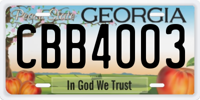 GA license plate CBB4003